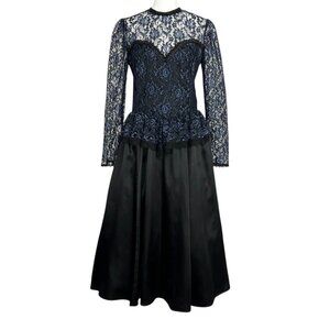 Gunne Sax Jessica McClintock Lace & Satin Victorian Whimsigoth Midi Dress (11)